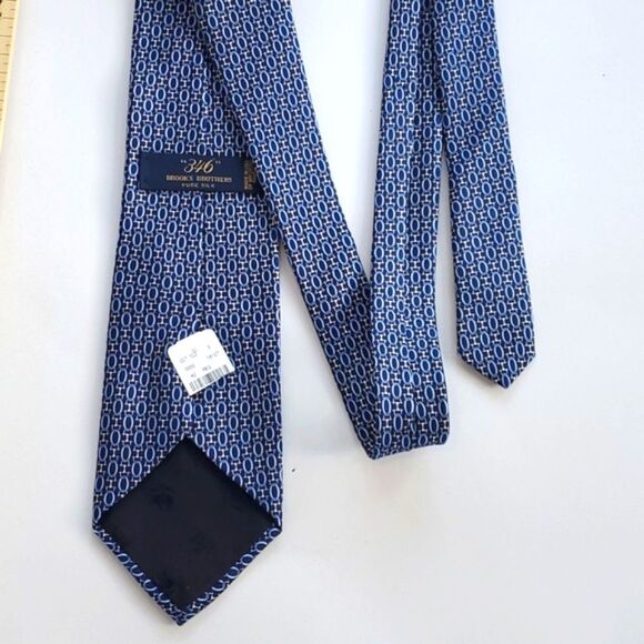 NWT BROOKS BROTHERS 346 SILK CHAIN LINK MEN'S TIE NAVY BLUE OFFICE WORK - Picture 3 of 6